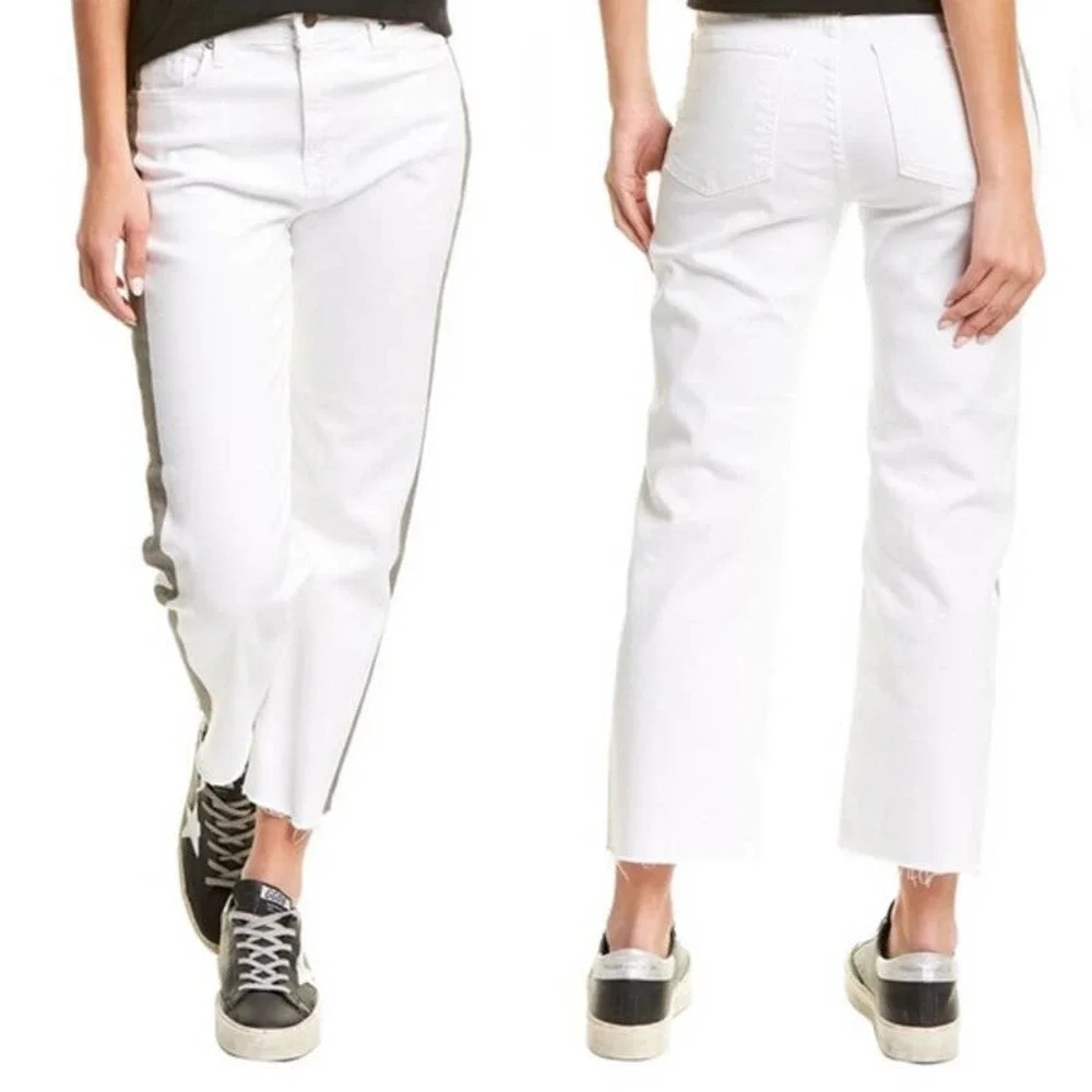 Fidelity Taylor Ultra High White Raw Hem Straight Leg Denim Jeans NWT Sz 25
